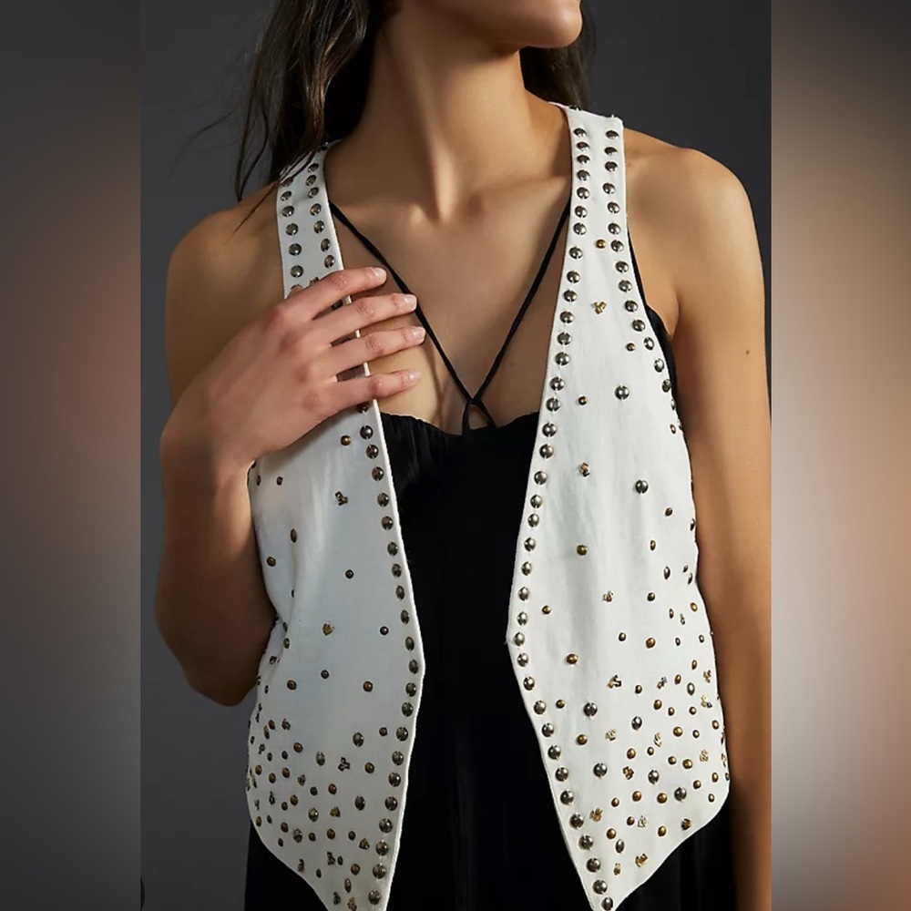 Anthropologie White Embellished Vest